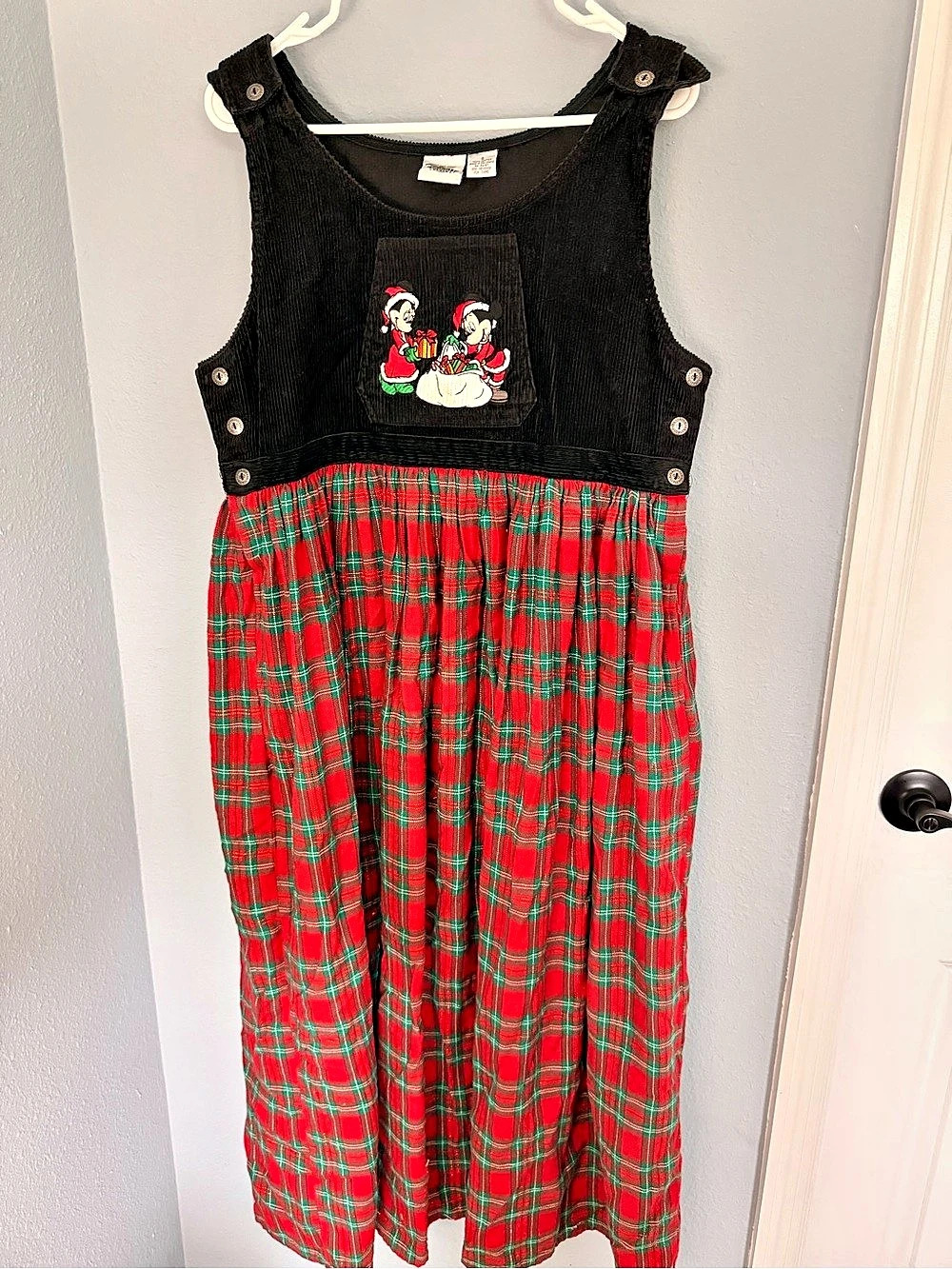 Vintage Disney Store Plaid Corduroy Holiday Dress Size Small